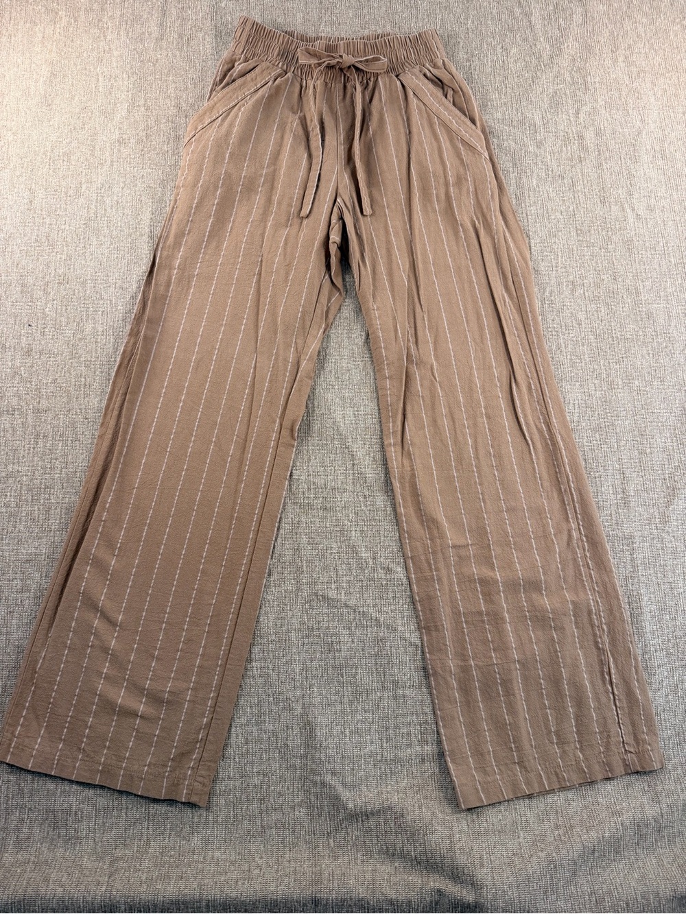 Sienna Sky Brown Pinstripe Linen Look Wide Leg Pants 02CP670S Small